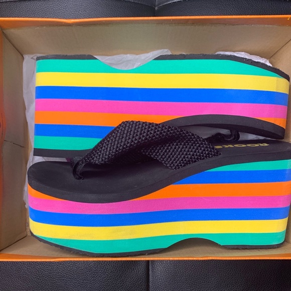 rainbow platform flip flops